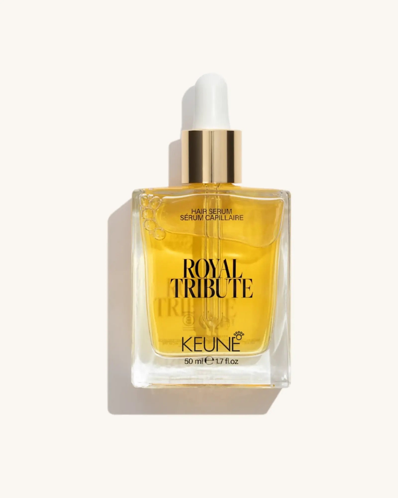Keune The Royal Tribute Hair Serum product pack shot on Bijou cream background
