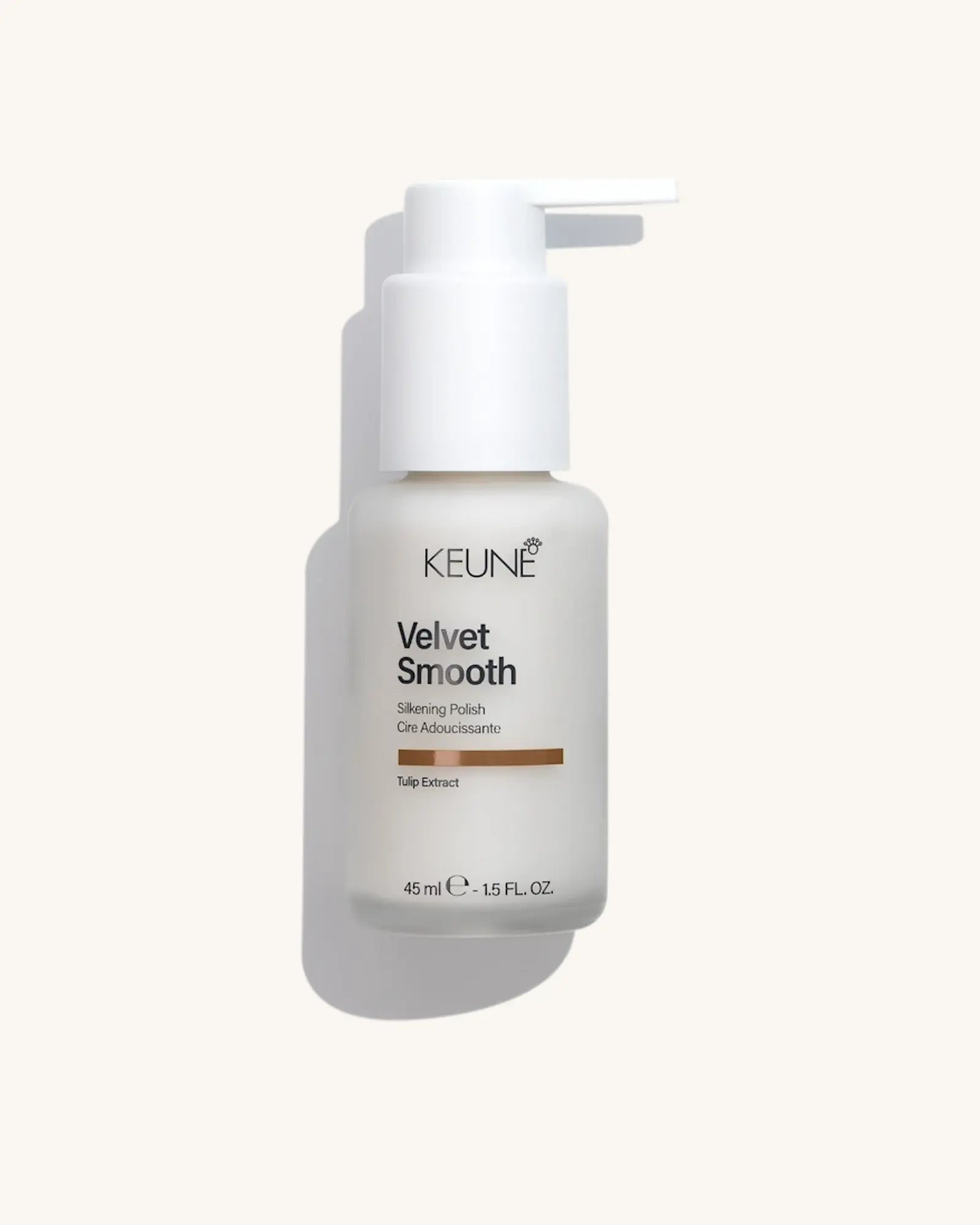 Keune Velvet Smooth Silkening Polish product pack shot on Bijou cream background